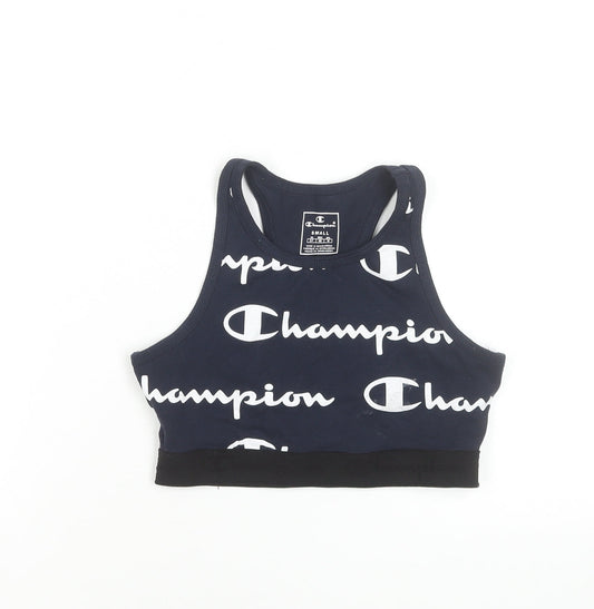 Champion Women's Black Racerback Sports Bra Small Logo Print Activewear