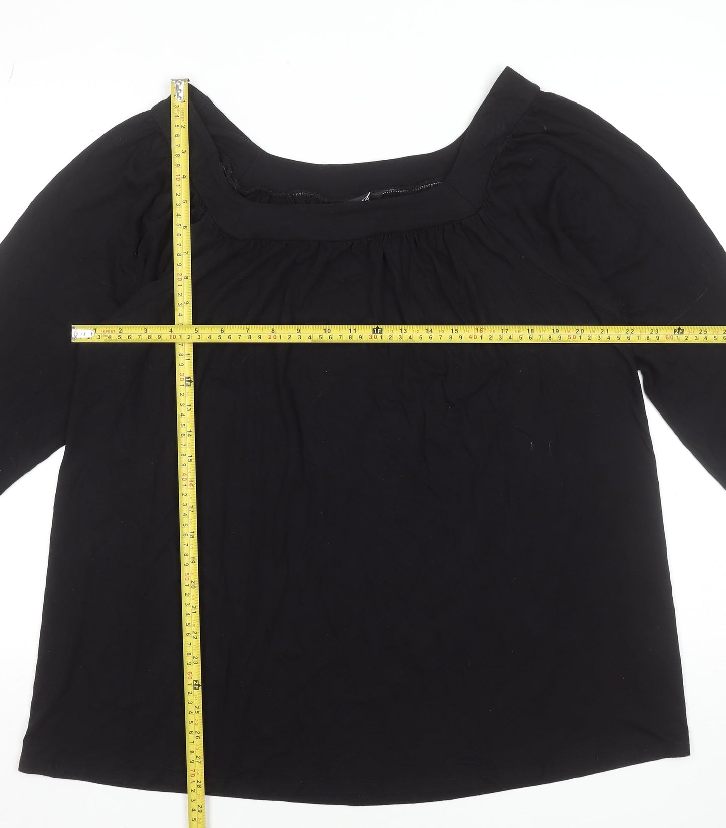 Evans Womens Black Plus Size 20 Tunic Top 3/4 Sleeve Viscose Stretch Blouse