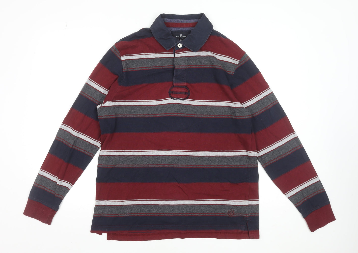 Marks and Spencer Men's Burgundy Striped Long Sleeve Polo M