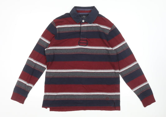 Marks and Spencer Men's Burgundy Striped Long Sleeve Polo M