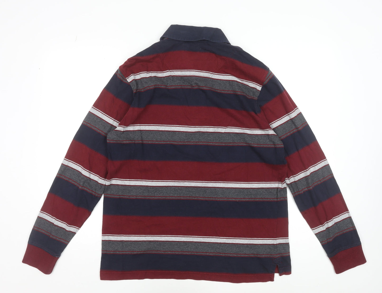 Marks and Spencer Men's Burgundy Striped Long Sleeve Polo M