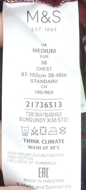 Marks and Spencer Men's Burgundy Striped Long Sleeve Polo M