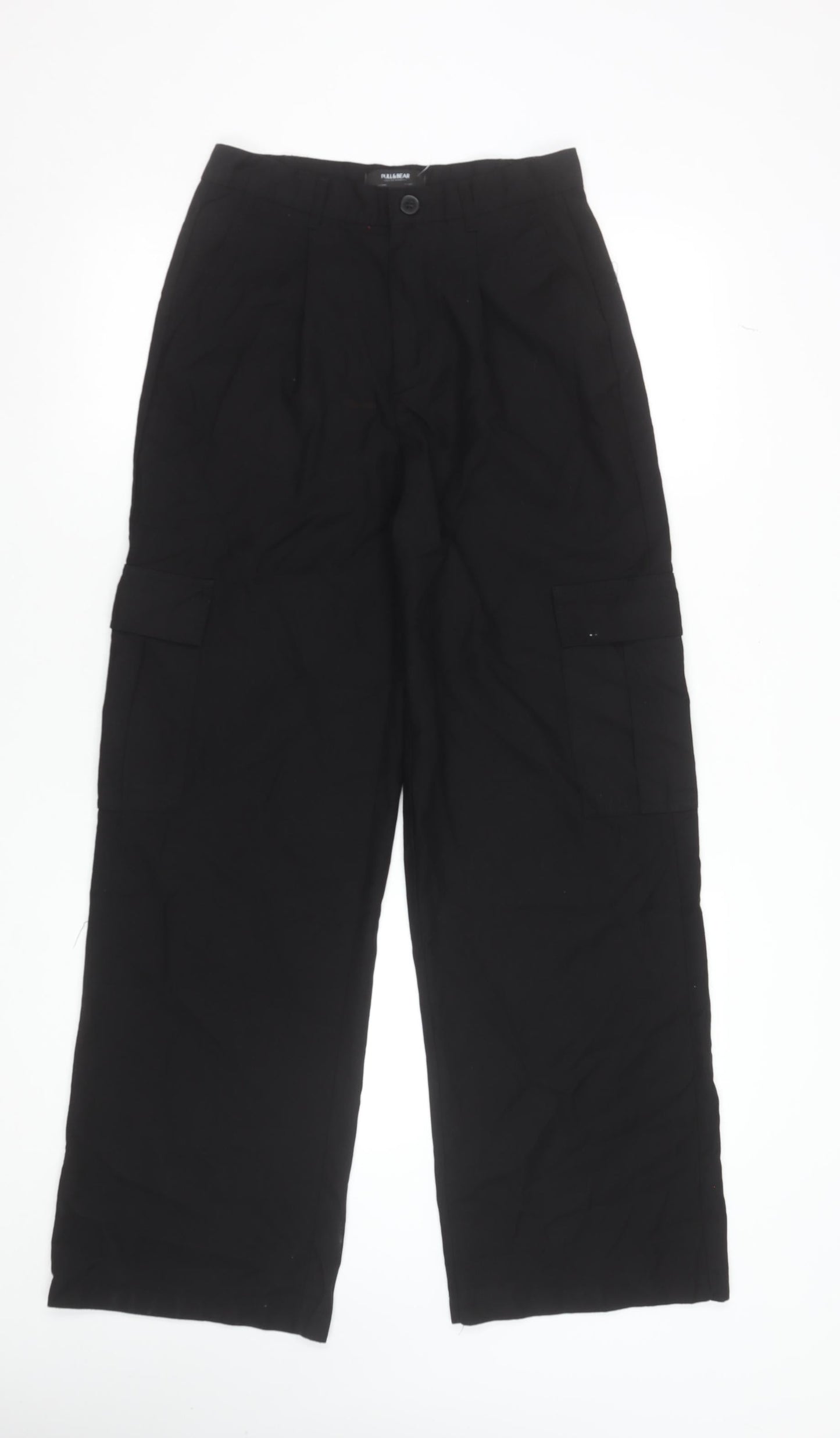 Womens UK Size S Pull & Bear Regular Fit Cargo Black Trousers