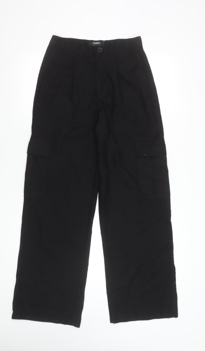 Womens UK Size S Pull & Bear Regular Fit Cargo Black Trousers