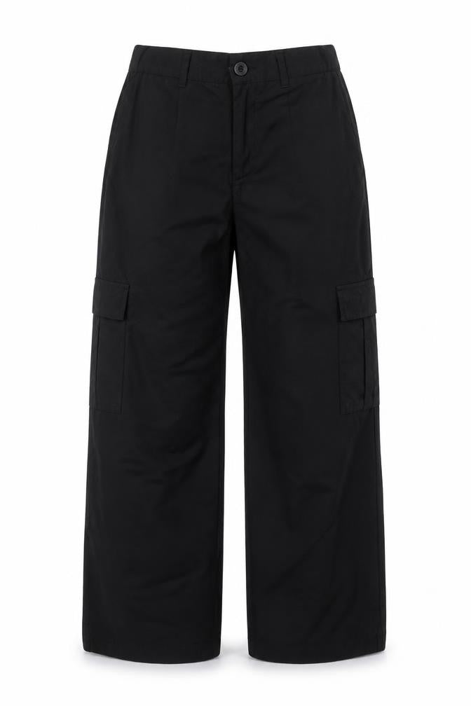 Womens UK Size S Pull & Bear Regular Fit Cargo Black Trousers