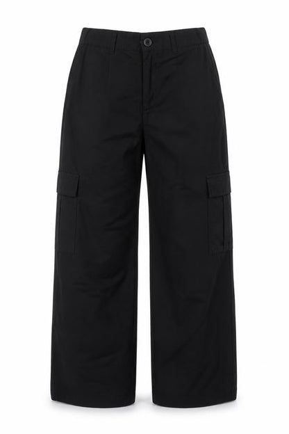 Womens UK Size S Pull & Bear Regular Fit Cargo Black Trousers