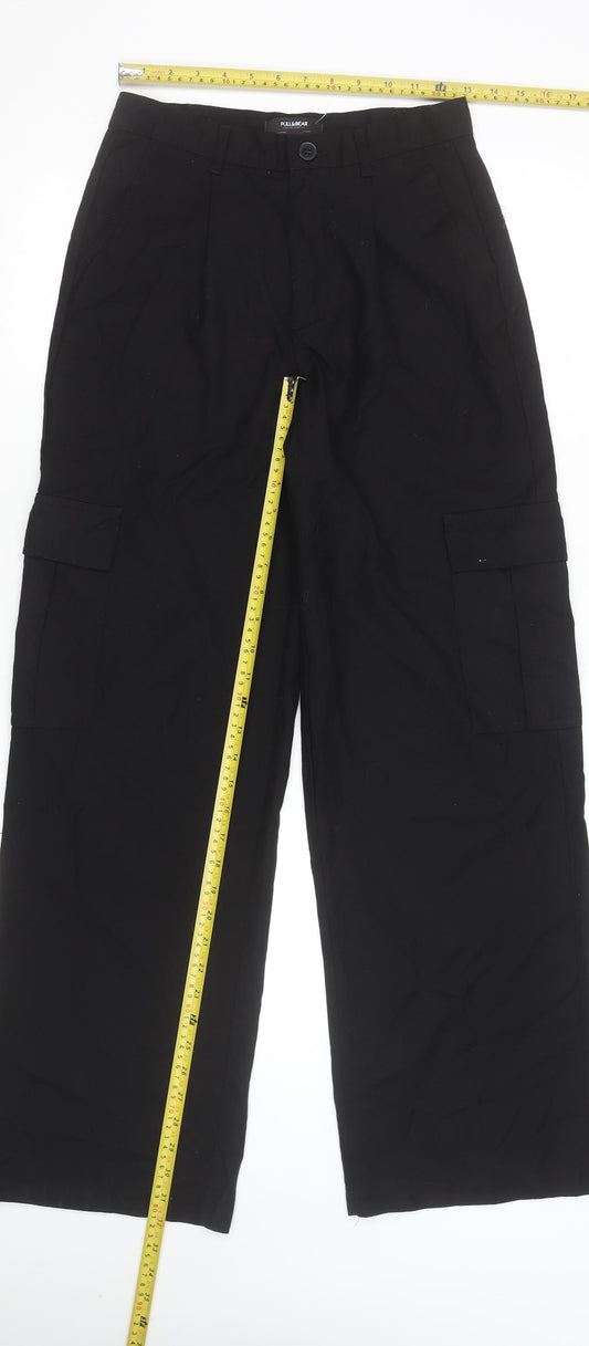 Womens UK Size S Pull & Bear Regular Fit Cargo Black Trousers