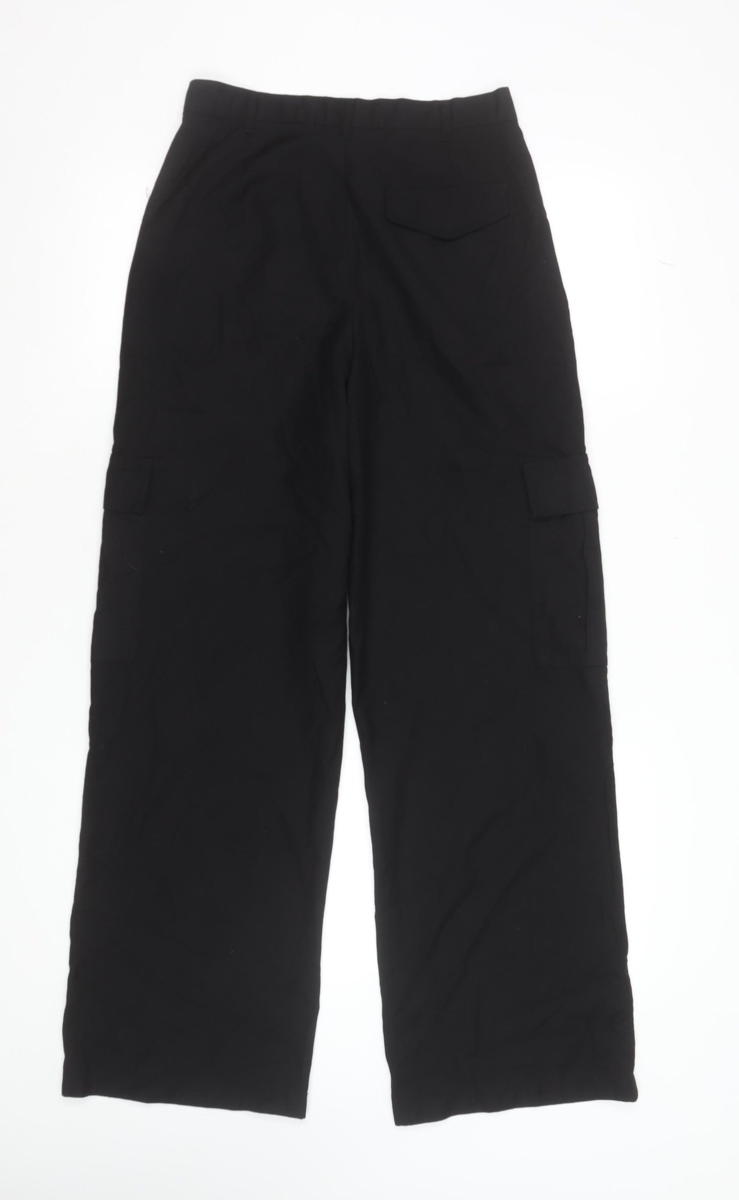 Womens UK Size S Pull & Bear Regular Fit Cargo Black Trousers