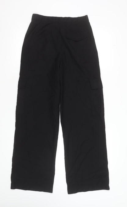 Womens UK Size S Pull & Bear Regular Fit Cargo Black Trousers