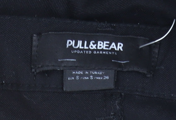 Womens UK Size S Pull & Bear Regular Fit Cargo Black Trousers