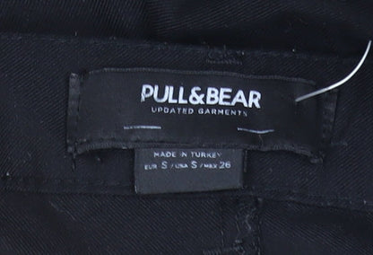 Womens UK Size S Pull & Bear Regular Fit Cargo Black Trousers