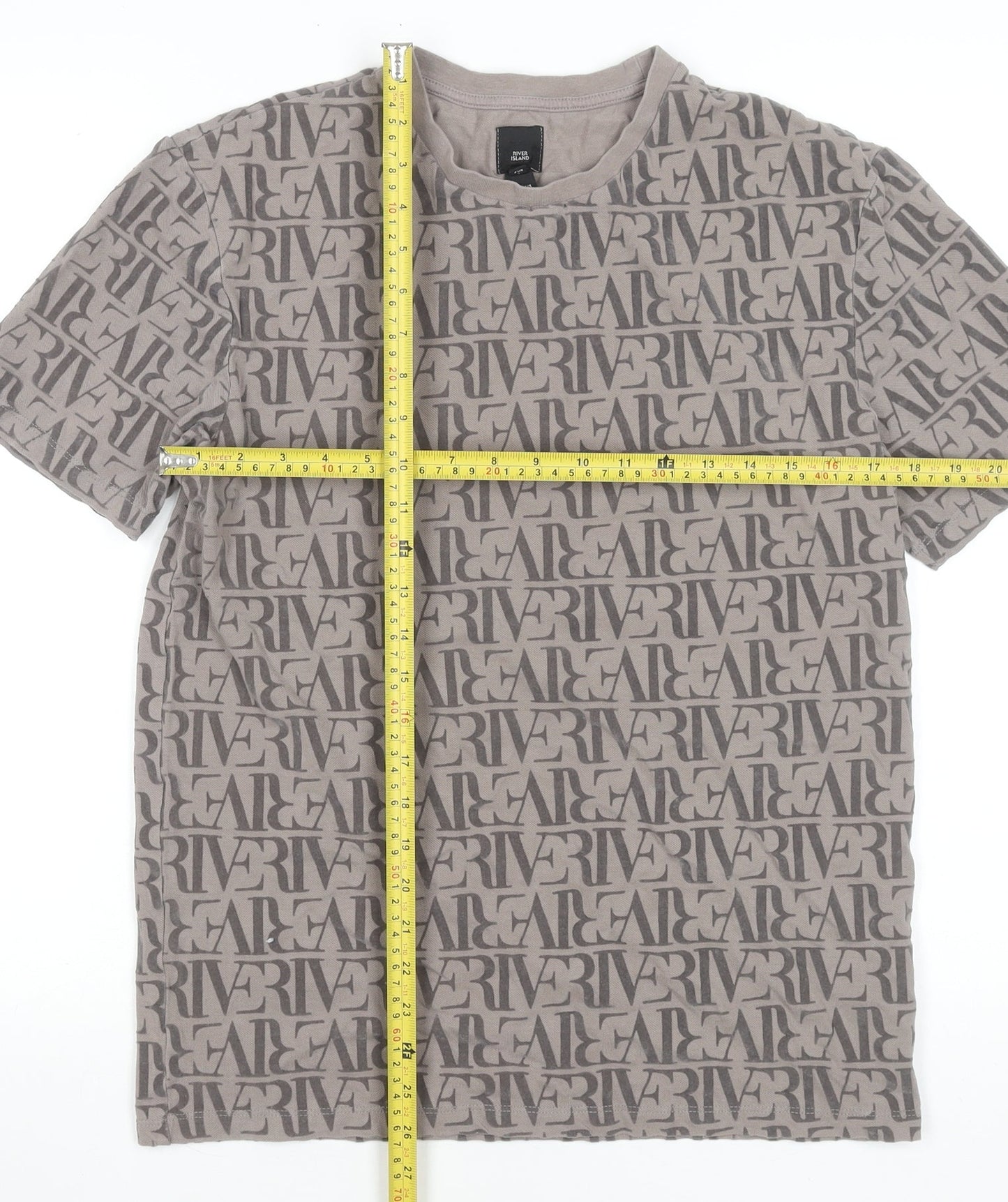 River Island Men's Beige Logo Graphic Cotton T-Shirt Size S