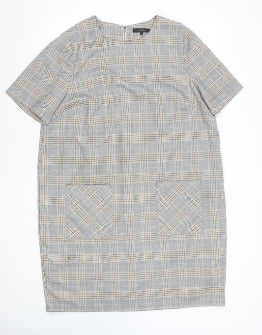 Next Women Grey Check Shift Dress Size 20 Short Sleeve Workwear