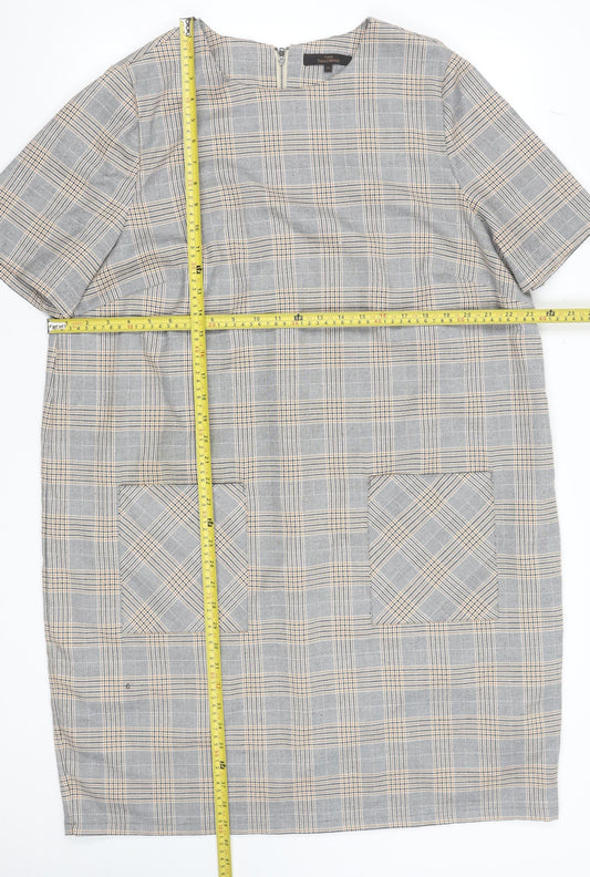 Next Women Grey Check Shift Dress Size 20 Short Sleeve Workwear