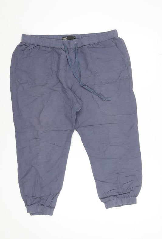 Dunnes Stores Women Blue Linen Viscose Jogger Trousers Size 16