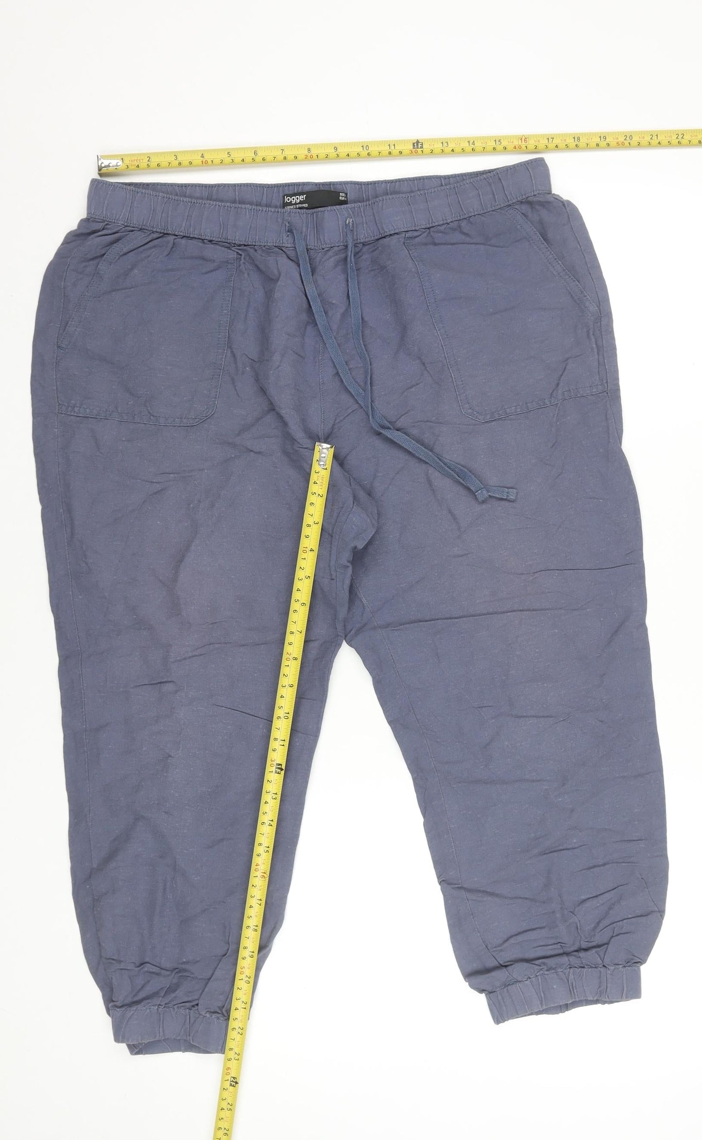 Dunnes Stores Women Blue Linen Viscose Jogger Trousers Size 16