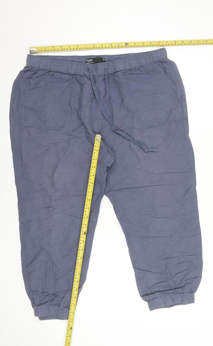 Dunnes Stores Women Blue Linen Viscose Jogger Trousers Size 16