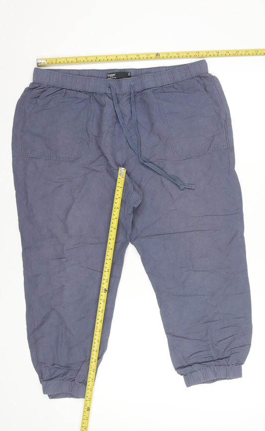 Dunnes Stores Women Blue Linen Viscose Jogger Trousers Size 16