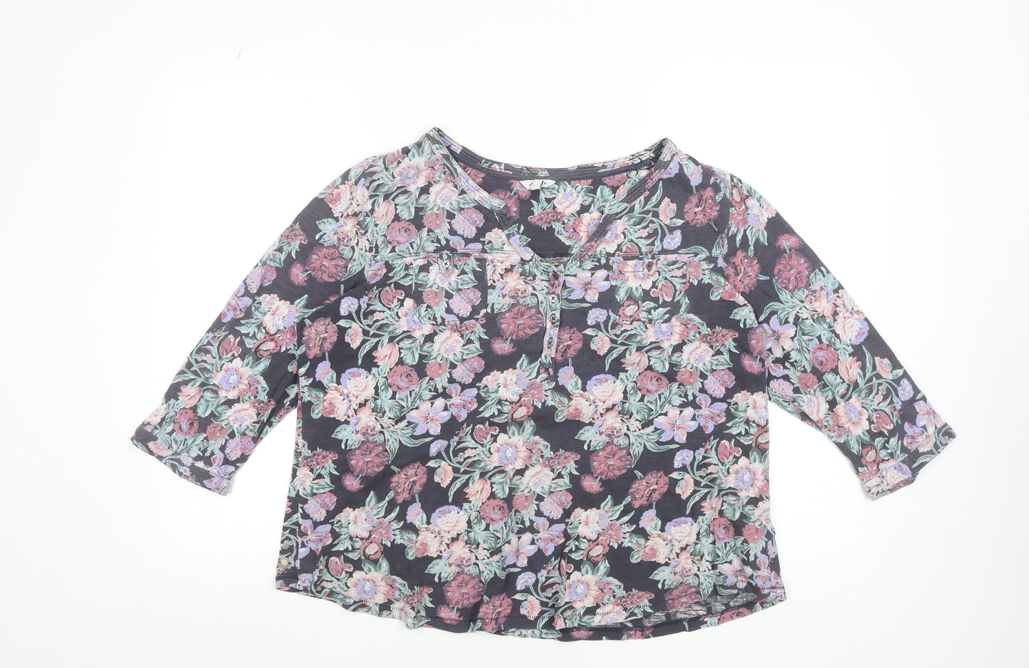 FatFace Womens Blue Floral Cotton Tunic Blouse Size 18 3/4 Sleeve