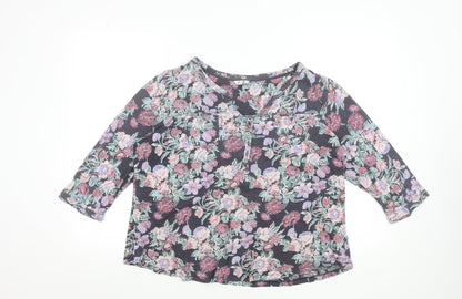 FatFace Womens Blue Floral Cotton Tunic Blouse Size 18 3/4 Sleeve