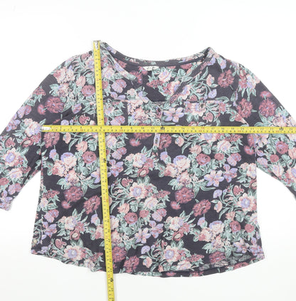 FatFace Womens Blue Floral Cotton Tunic Blouse Size 18 3/4 Sleeve