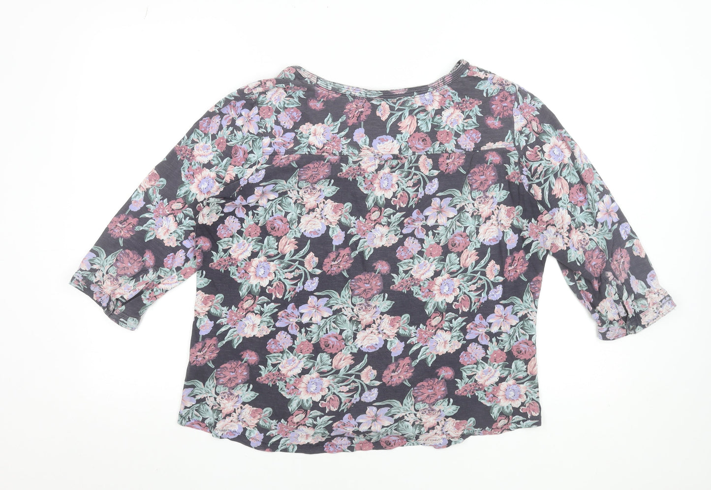 FatFace Womens Blue Floral Cotton Tunic Blouse Size 18 3/4 Sleeve