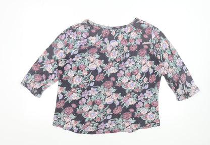 FatFace Womens Blue Floral Cotton Tunic Blouse Size 18 3/4 Sleeve
