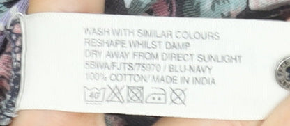 FatFace Womens Blue Floral Cotton Tunic Blouse Size 18 3/4 Sleeve