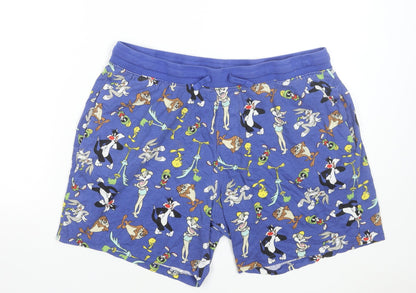 Warner Bros Mens Blue Looney Tunes Cartoon Print Sweat Shorts XL
