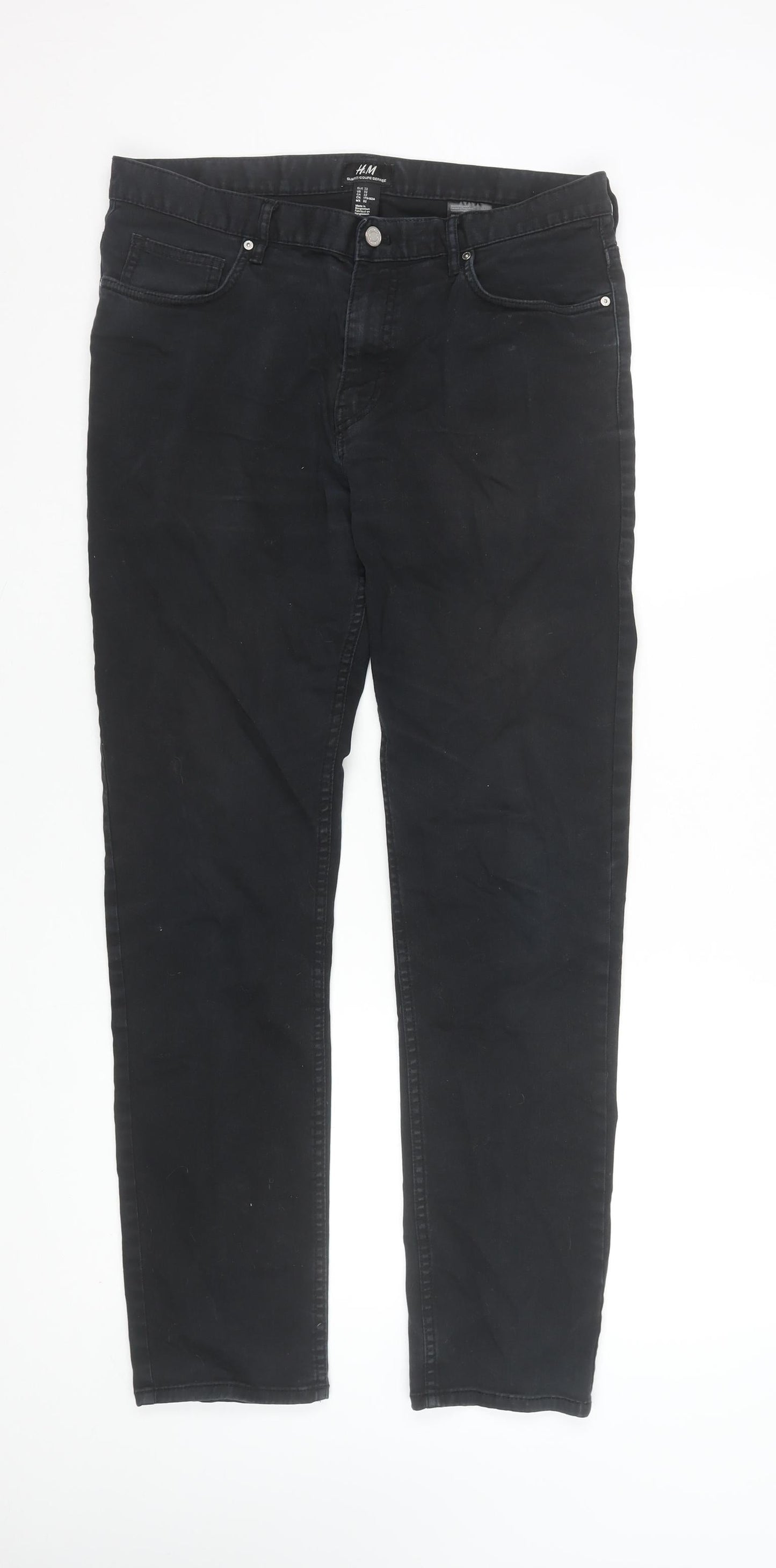 H&M Mens Black Slim Fit Stretch Denim Jeans Size 32 Regular