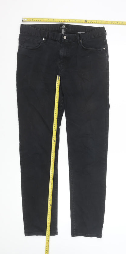 H&M Mens Black Slim Fit Stretch Denim Jeans Size 32 Regular