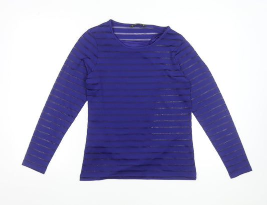 Dunnes Women Blue Striped Sheer Long Sleeve Jersey Top Size 12