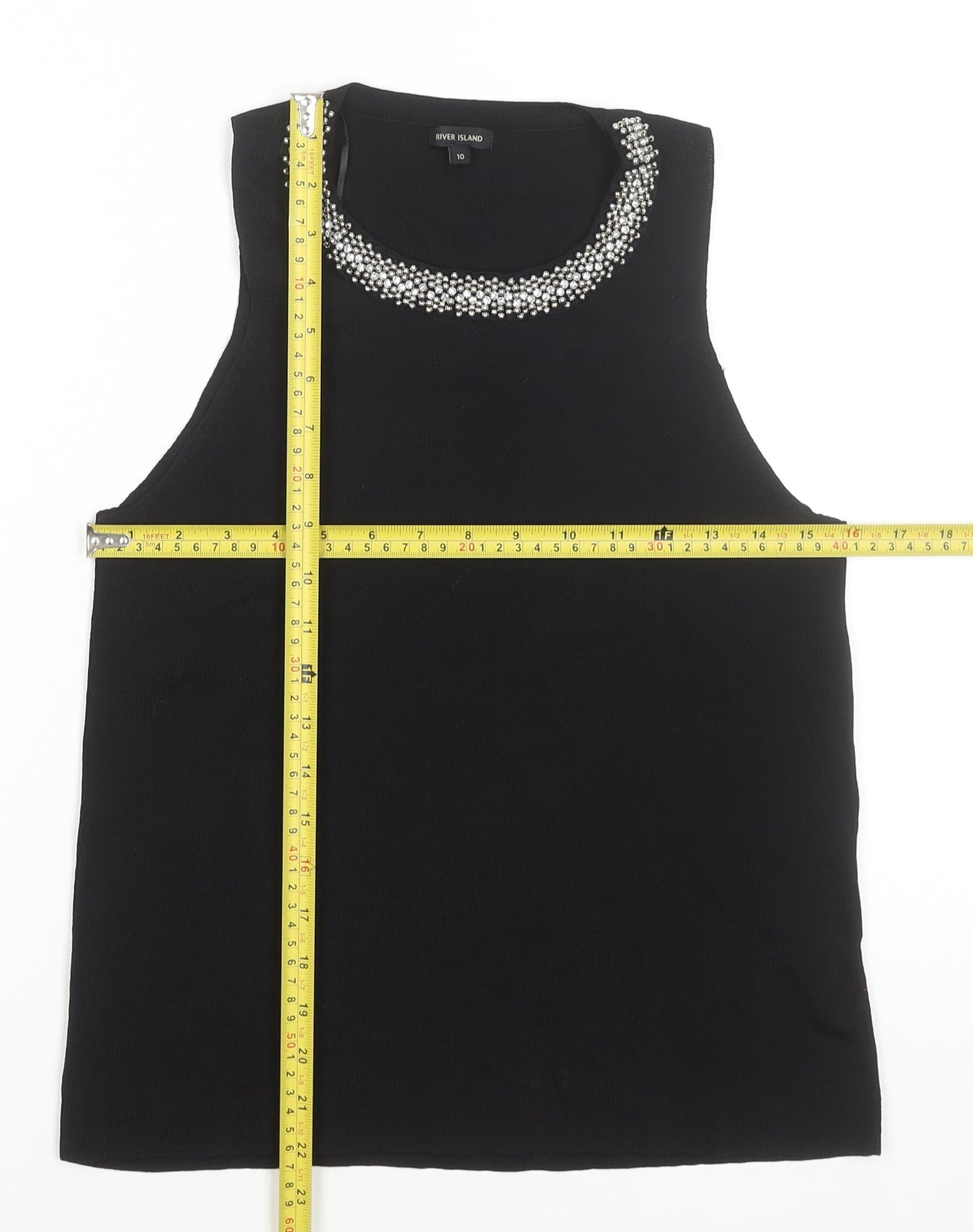 Womens UK Size 10 River Island Black Basic Tank