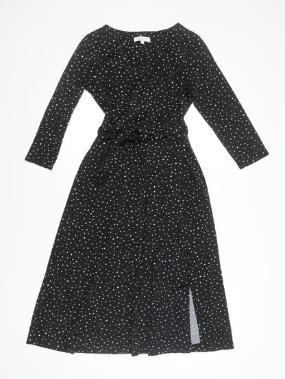 Principles Women Black Polka Dot Petite Size 8 Wrap Midi Dress