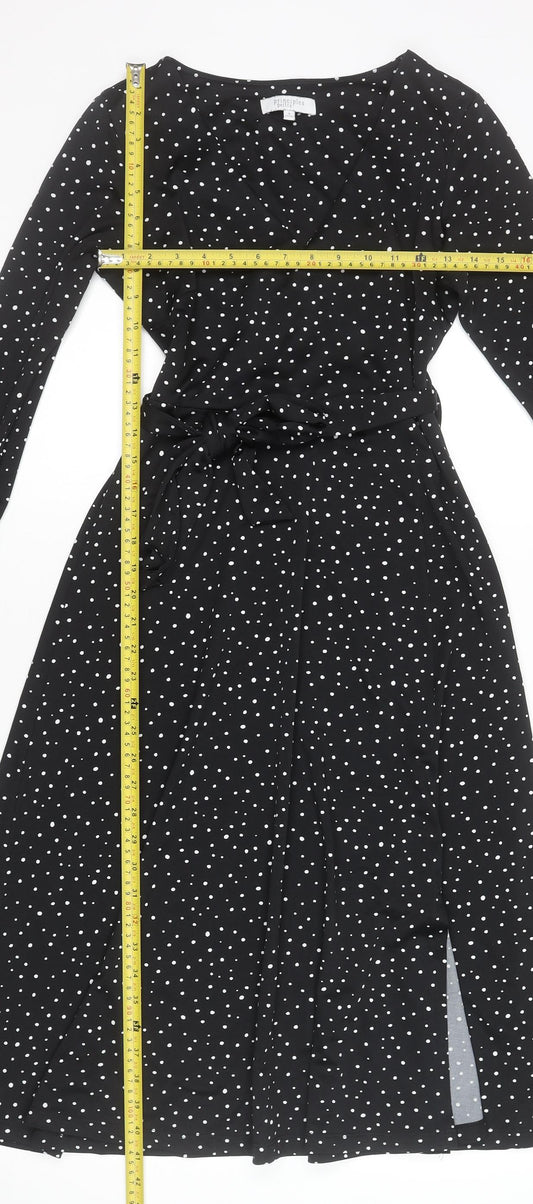 Principles Women Black Polka Dot Petite Size 8 Wrap Midi Dress