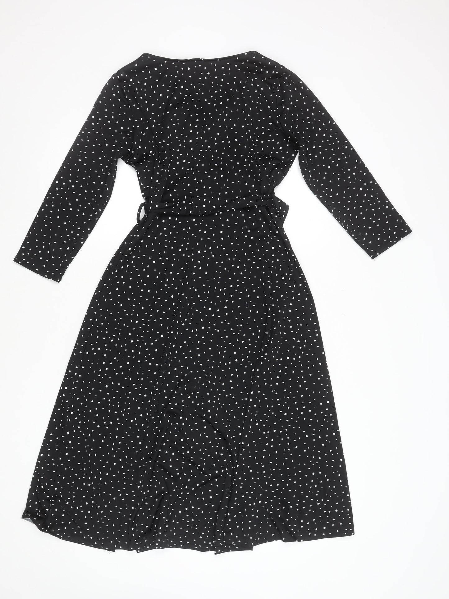 Principles Women Black Polka Dot Petite Size 8 Wrap Midi Dress