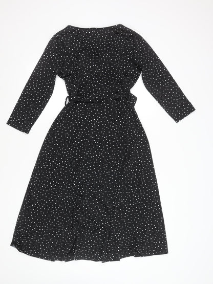 Principles Women Black Polka Dot Petite Size 8 Wrap Midi Dress