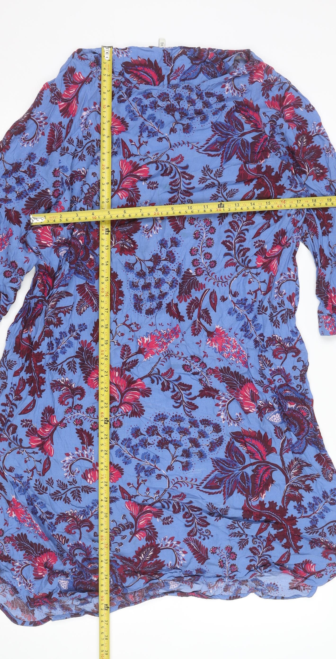 Next Women Blue Floral 3/4 Sleeve Shift Dress Size 20