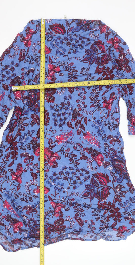 Next Women Blue Floral 3/4 Sleeve Shift Dress Size 20