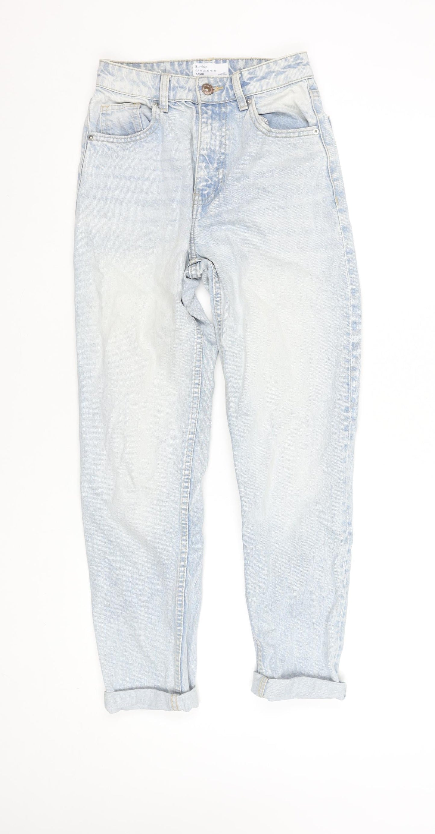 Womens UK Size 4 Bershka Relaxed Fit Mom Blue Jeans