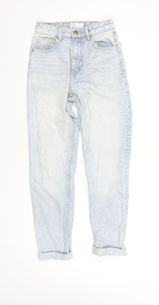 Bershka Women’s Blue Mom Jeans Size 4 High Rise 100% Cotton Denim