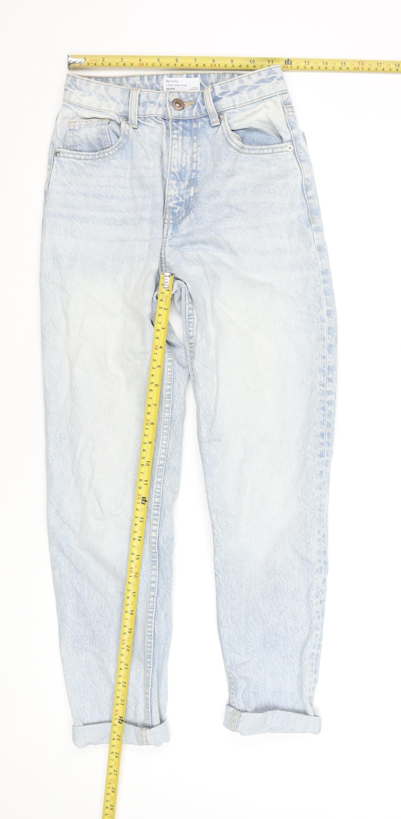 Womens UK Size 4 Bershka Relaxed Fit Mom Blue Jeans