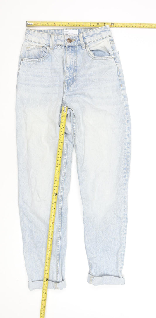 Bershka Women’s Blue Mom Jeans Size 4 High Rise 100% Cotton Denim