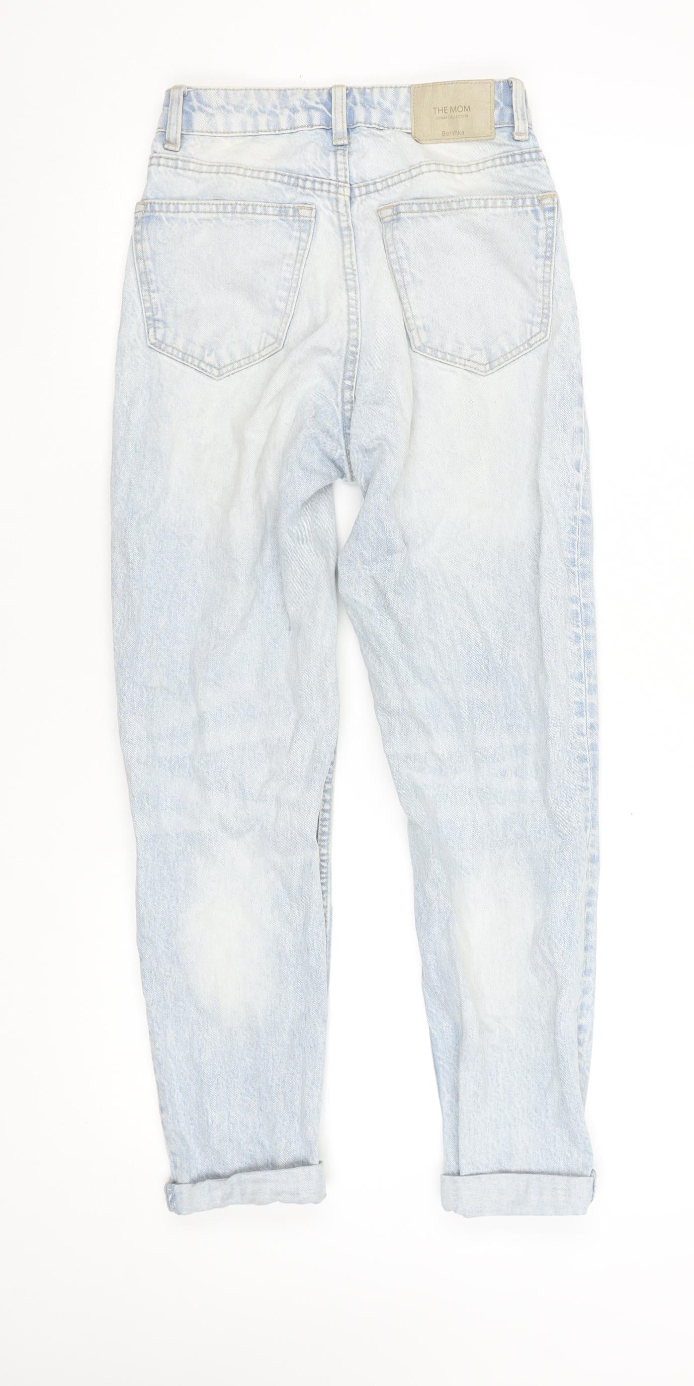 Womens UK Size 4 Bershka Relaxed Fit Mom Blue Jeans