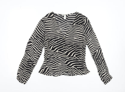 H&M Women's Zebra Print Viscose Button Blouse UK 8