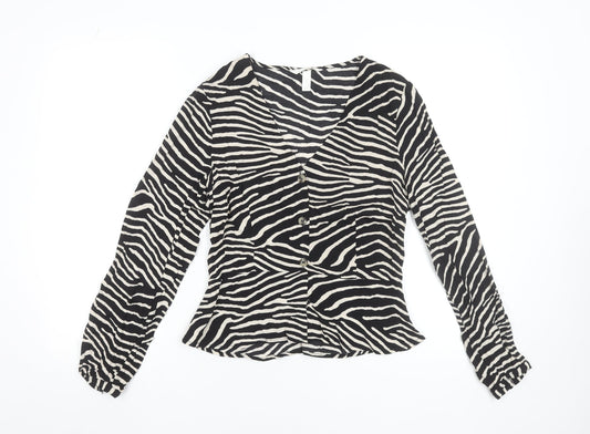 H&M Women's Zebra Print Viscose Button Blouse UK 8
