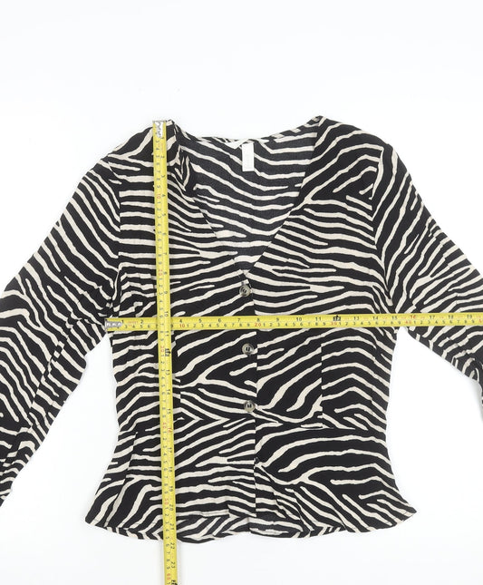 H&M Women's Zebra Print Viscose Button Blouse UK 8