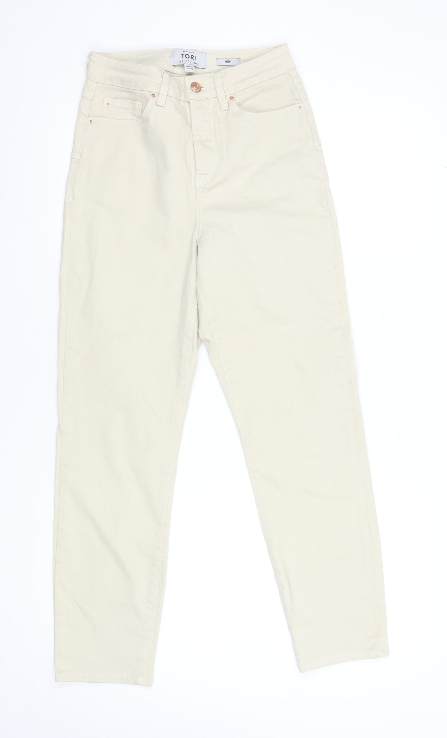 New Look Women Beige Mom Jeans Size 8 High Rise Denim