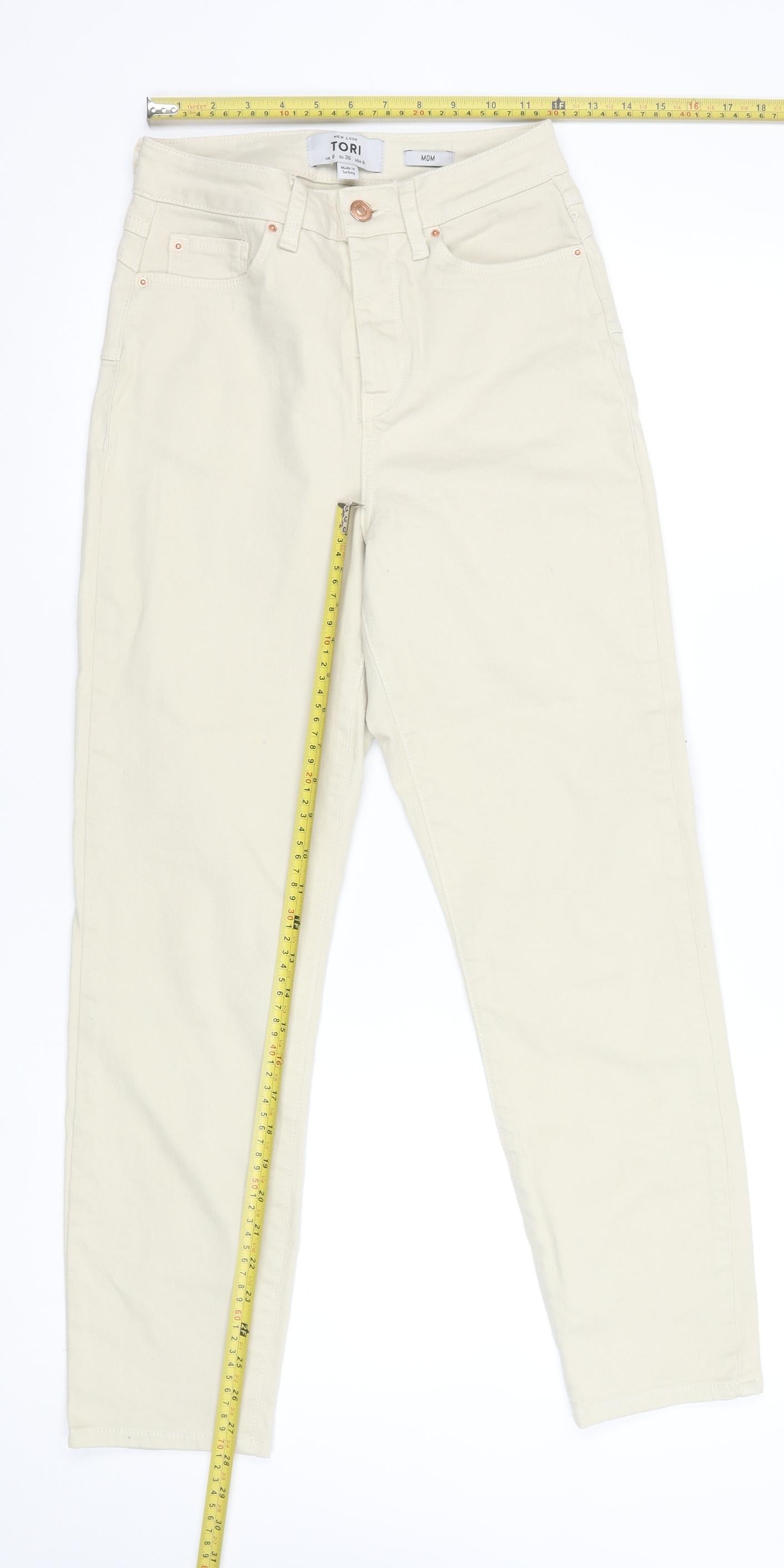 New Look Women Beige Mom Jeans Size 8 High Rise Denim