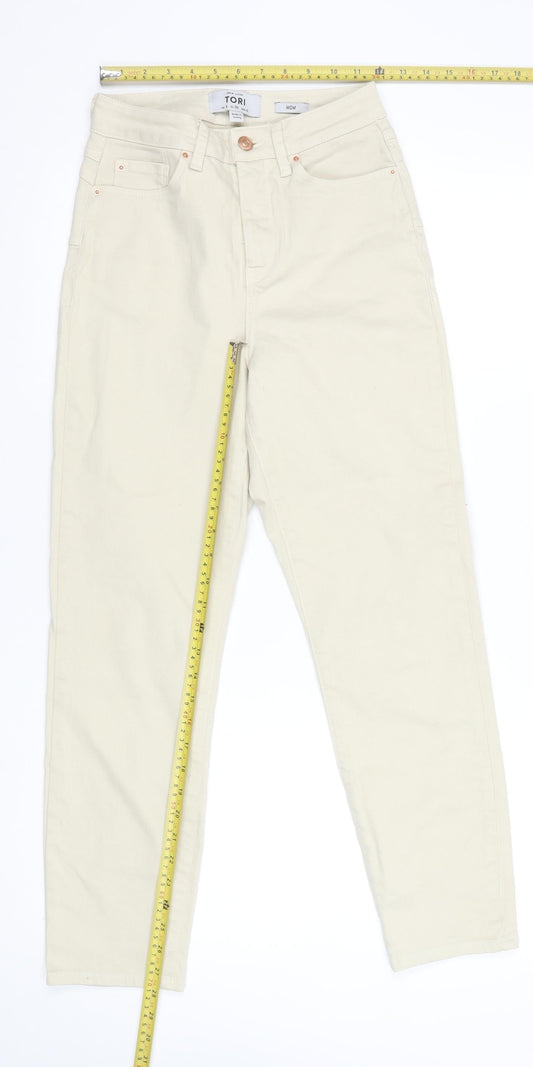 New Look Women Beige Mom Jeans Size 8 High Rise Denim